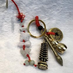 A key chain with various items on it.