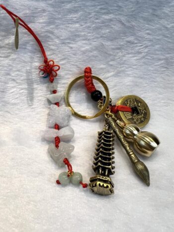 A key chain with various items on it.