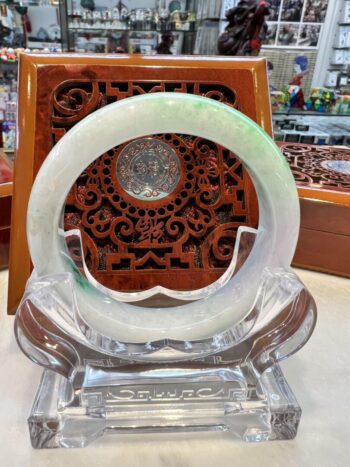 A close up of an asian style glass bowl