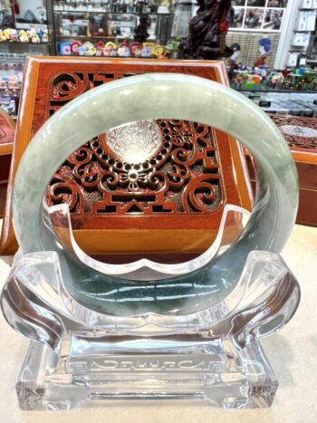 A close up of an asian style glass bowl