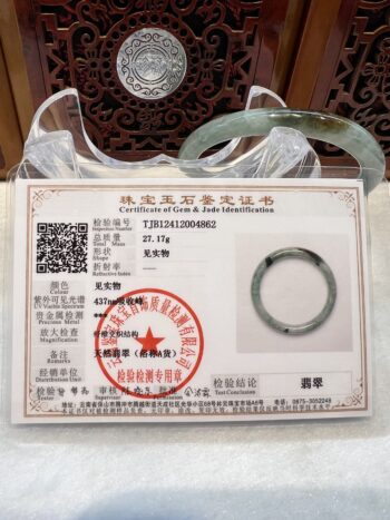 Certified Real Jade Bangle (Jadeite) #2004862, Size: 53mm - Image 4