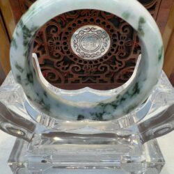 Speckled dark green jade bangle displayed