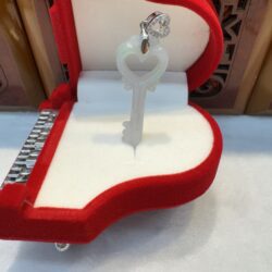 Heart-shaped key in red velvet box.
