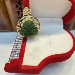 Jade laughing Buddha pendant in red heart box