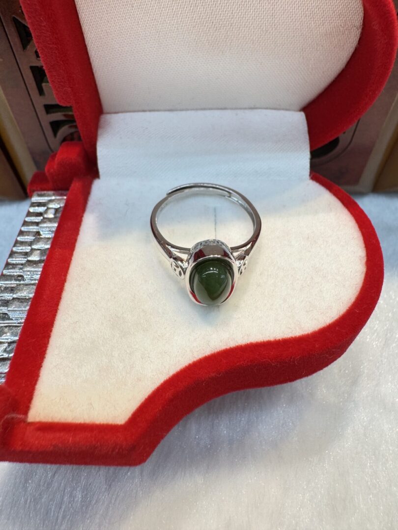 Top view of jade stone silver ring