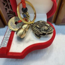 Keychain with copper coin and money frog