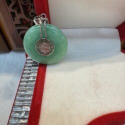 Certified Real Green Burmese Jade Donut Pendant (Silver Clasp, Silver Chain Included)