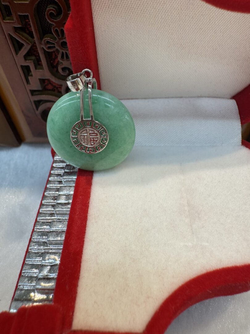 Certified Real Green Burmese Jade Donut Pendant (Silver Clasp, Silver Chain Included)