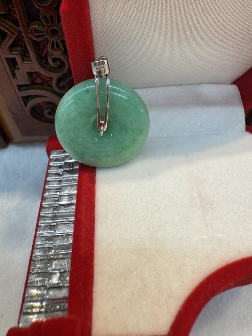 Certified Real Green Burmese Jade Donut Pendant (Silver Clasp, Silver Chain Included) - Image 4