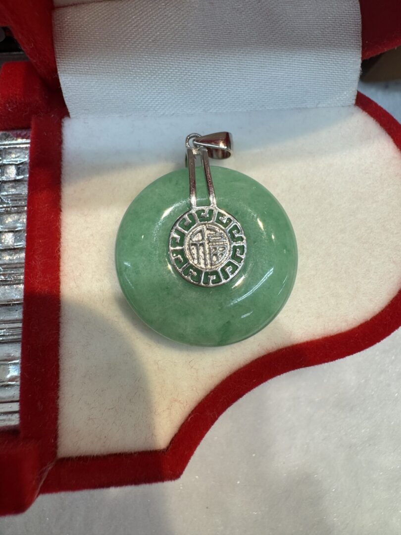 Certified Real Green Burmese Jade Donut Pendant (Silver Clasp, Silver Chain Included) - Image 3
