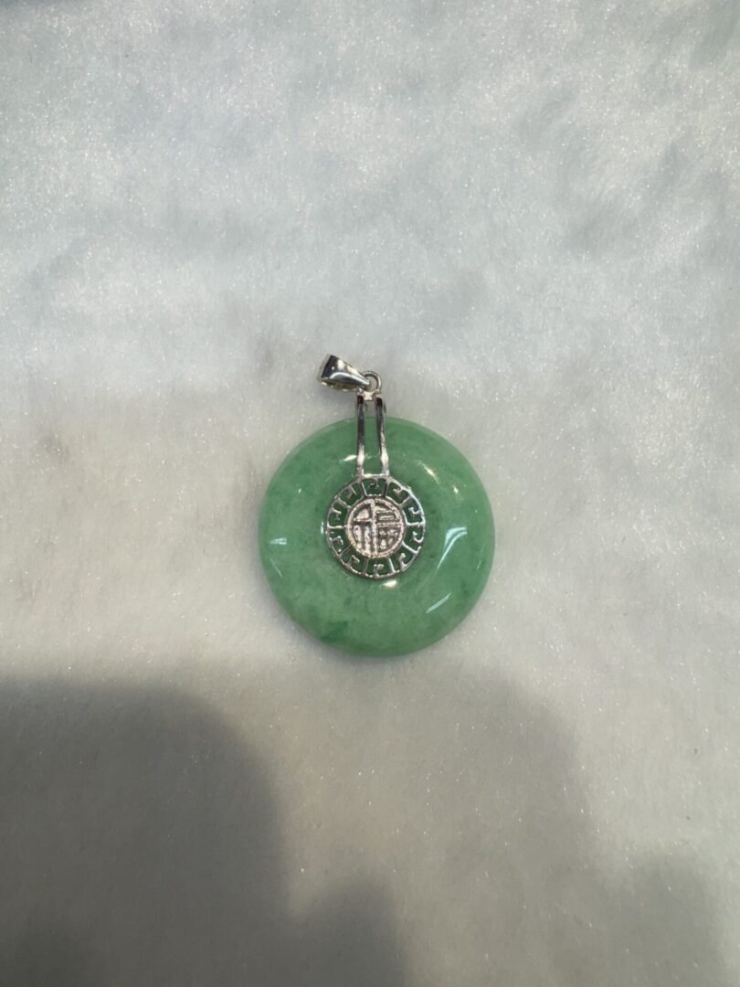 Certified Real Green Burmese Jade Donut Pendant (Silver Clasp, Silver Chain Included) - Image 2