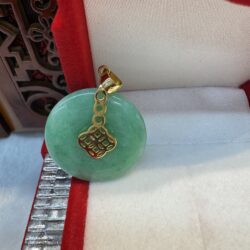 Certified Real Green Burmese Jade Donut Pendant (GP Silver Clasp, GP Silver Chain Included)