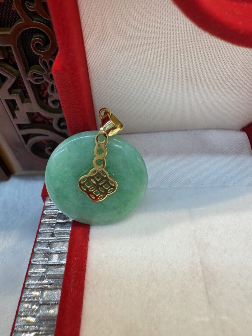 Certified Real Green Burmese Jade Donut Pendant (GP Silver Clasp, GP Silver Chain Included)