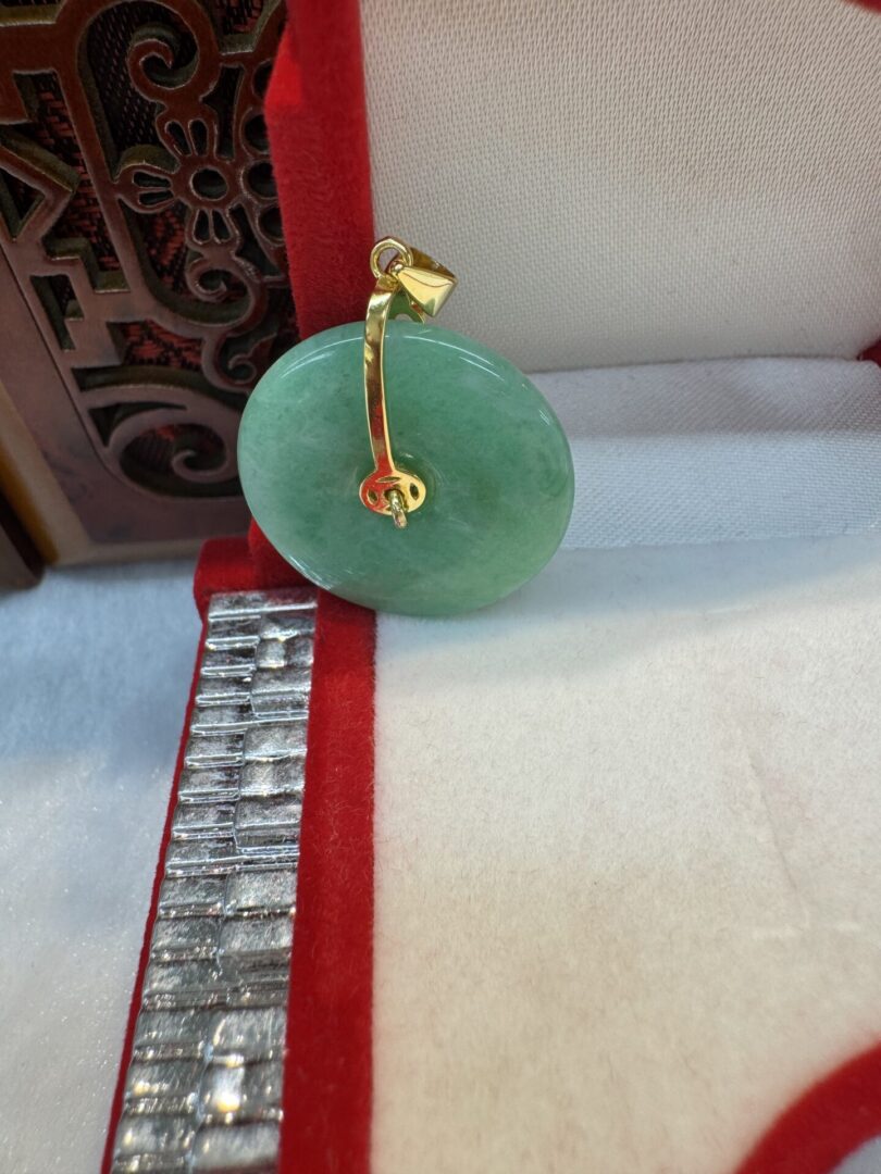 Certified Real Green Burmese Jade Donut Pendant (GP Silver Clasp, GP Silver Chain Included) - Image 5