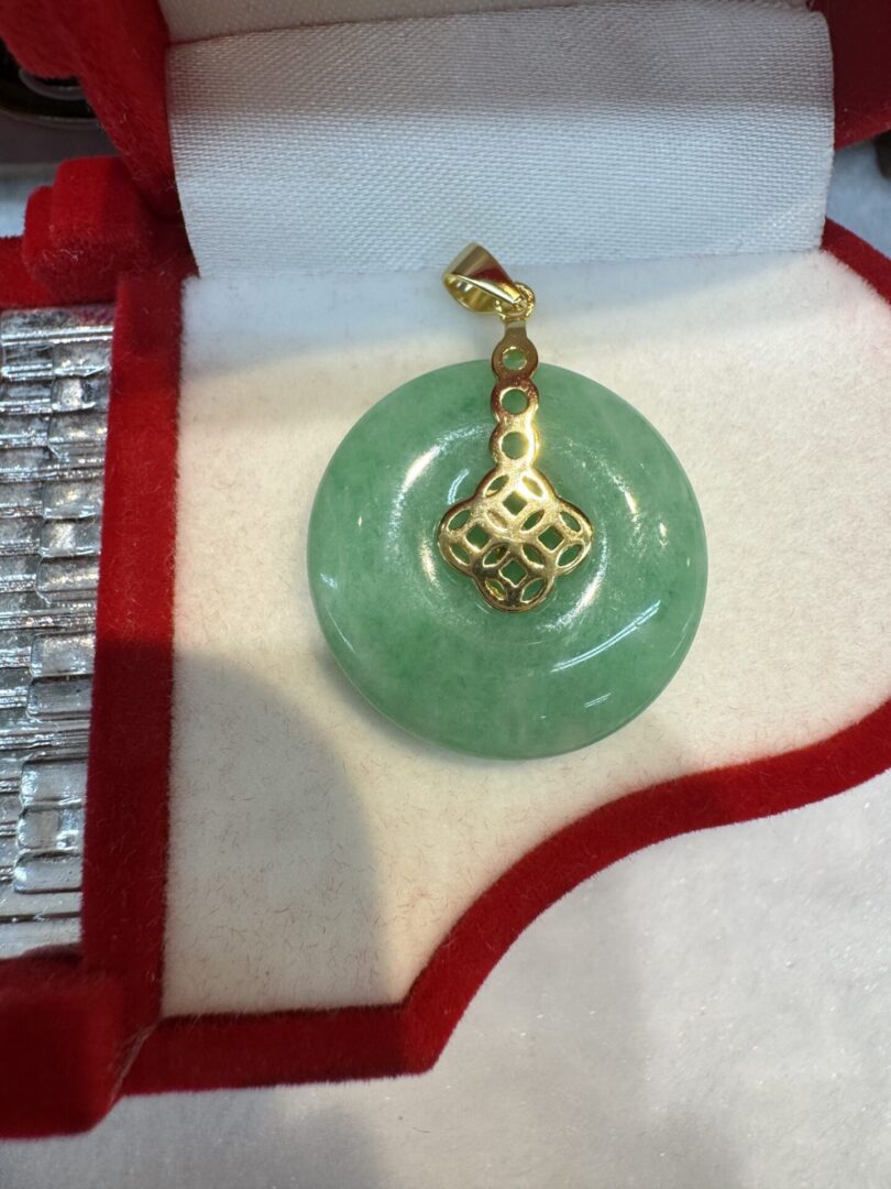 Certified Real Green Burmese Jade Donut Pendant (GP Silver Clasp, GP Silver Chain Included) - Image 3