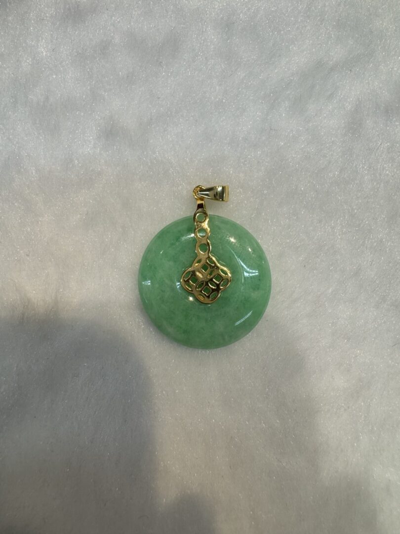 Certified Real Green Burmese Jade Donut Pendant (GP Silver Clasp, GP Silver Chain Included) - Image 2