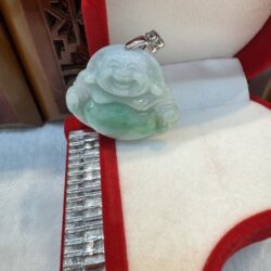 Real Certified Burma Jade Buddha Pendant (Silver Clasp, silver chain )