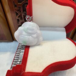 Real Certified Burma Jade Buddha Pendant (Silver Clasp, silver chain )