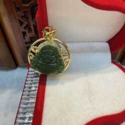 Real Certified Green Hetian Jade Buddha Pendant (GP Silver Clasp)