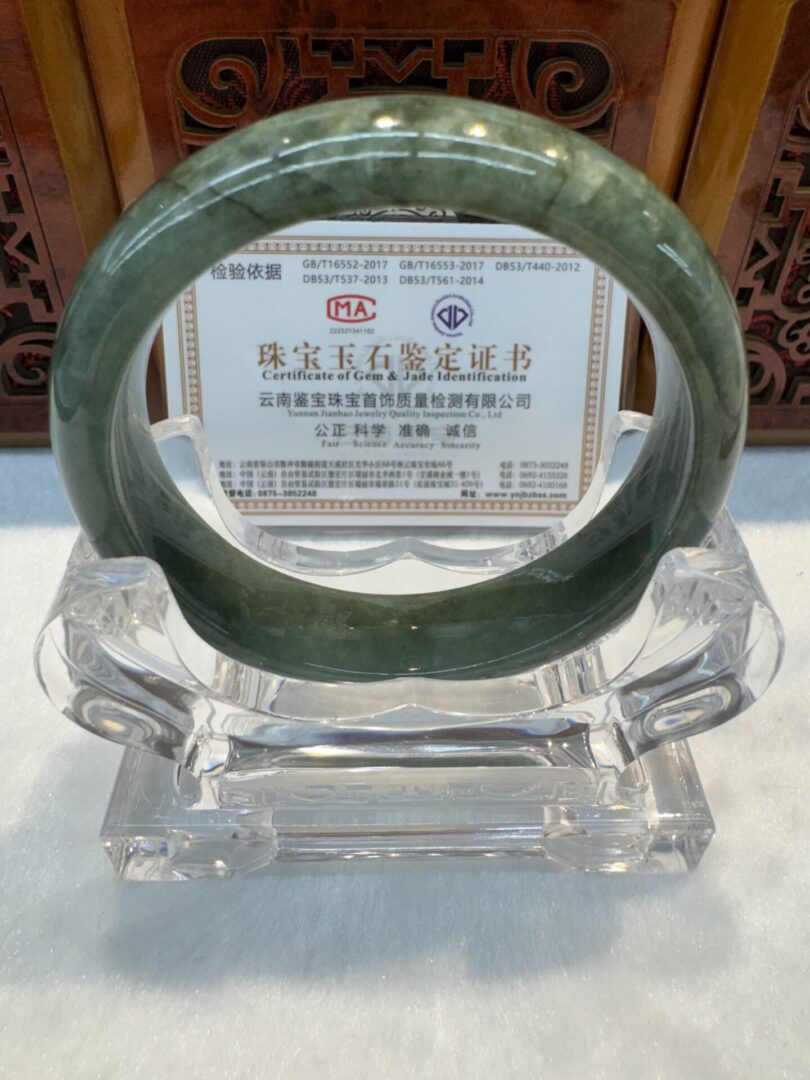 Certified Real Jade Bangle (Jadeite) #4003563 size 58mm - Image 5