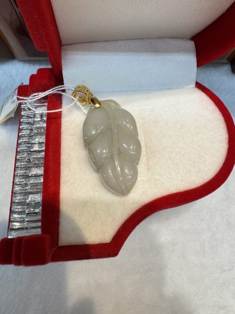 Real Jade Leaf Pendant (GP Silver Clasp)