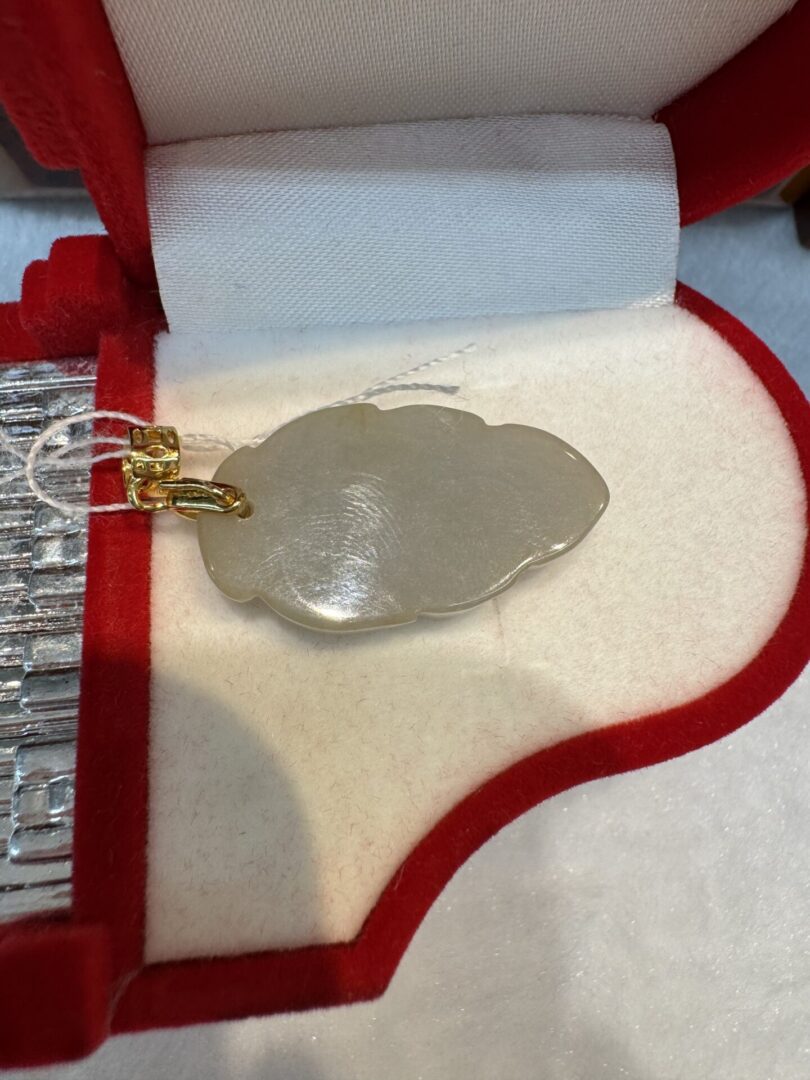 Real Jade Leaf Pendant (GP Silver Clasp) - Image 2