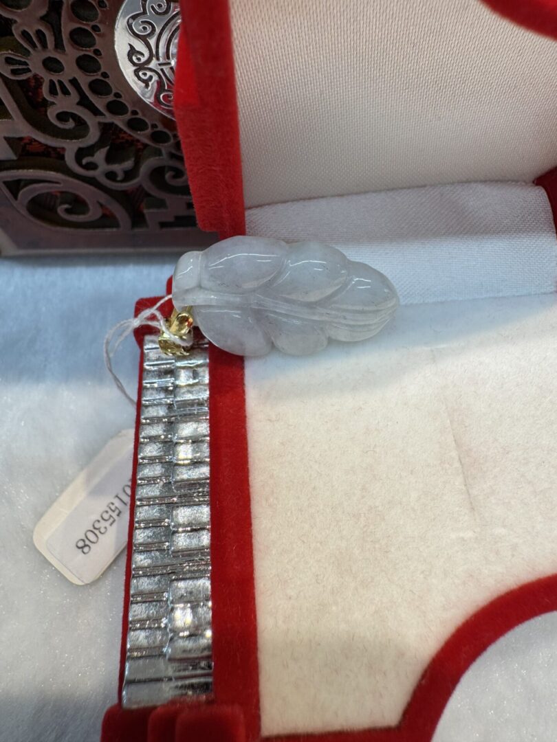 Real Jade Leaf Pendant (GP Silver Clasp) - Image 2