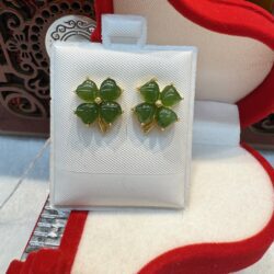 Certified Real Jade Earrings in GP Sterling Silver, Hetian Jade; clover