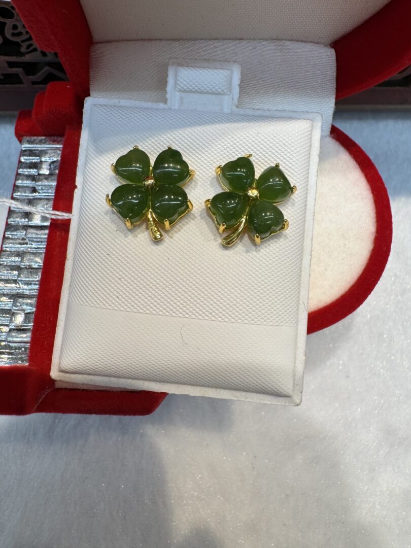 Certified Real Jade Earrings in GP Sterling Silver, Hetian Jade; clover - Image 4