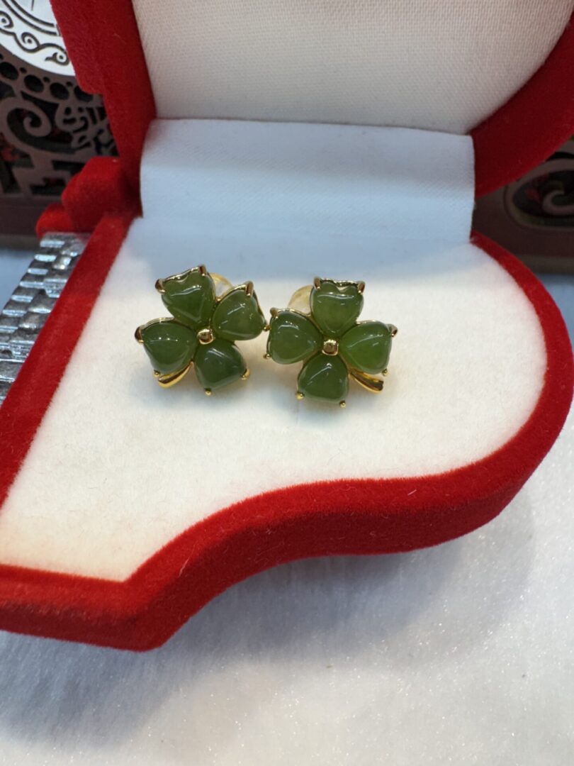 Certified Real Jade Earrings in GP Sterling Silver, Hetian Jade; clover - Image 3