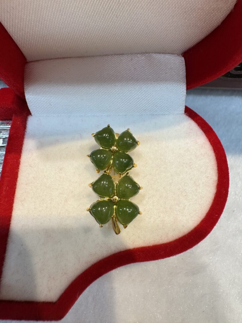 Certified Real Jade Earrings in GP Sterling Silver, Hetian Jade; clover - Image 2