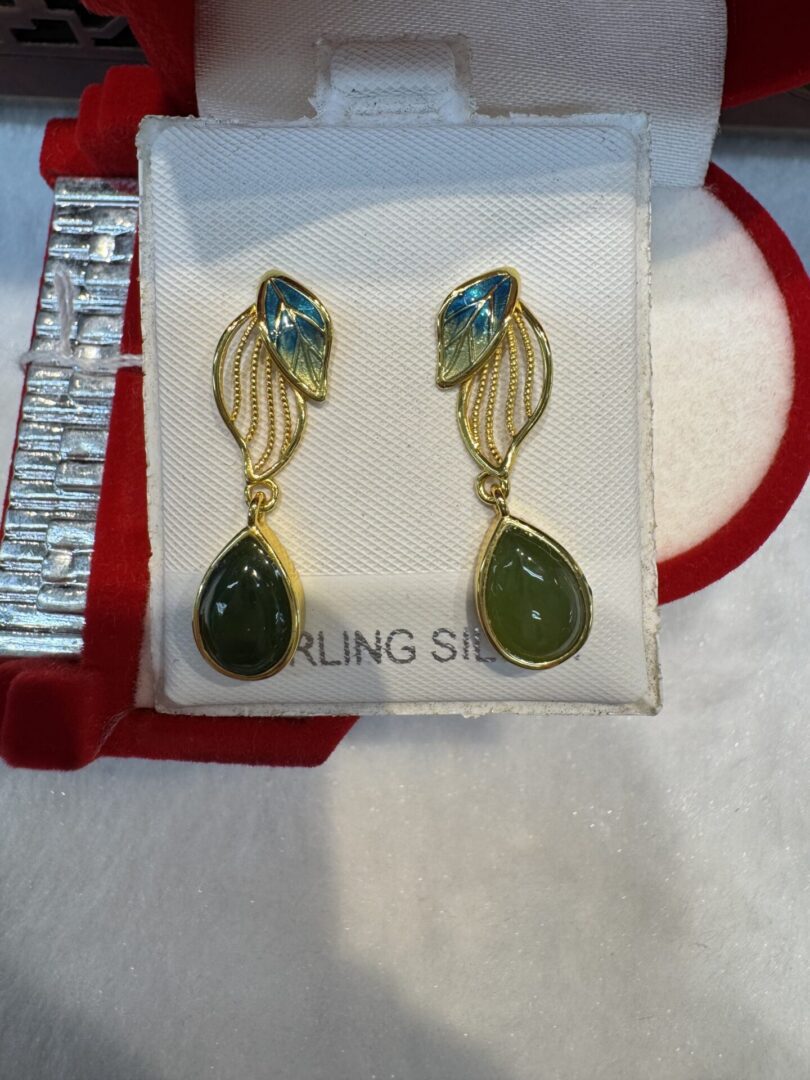 Certified Real Jade Earrings in GP Sterling Silver, Hetian Jade