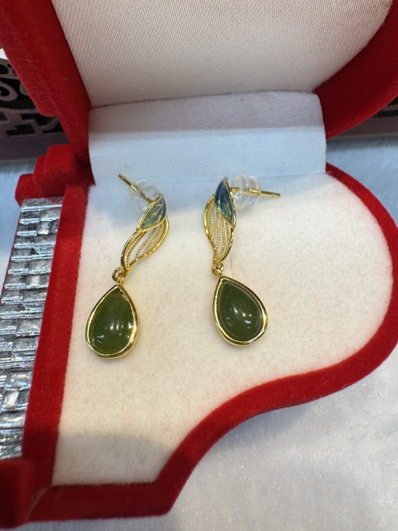 Certified Real Jade Earrings in GP Sterling Silver, Hetian Jade - Image 3