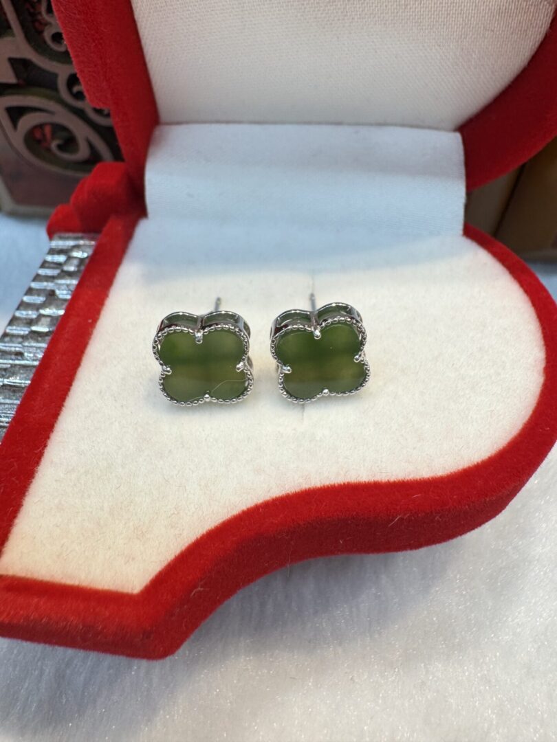 Certified Real Jade Earrings in Sterling Silver, Hetian Jade - Image 3